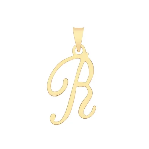 9ct Yellow Gold Script Initial Pendant 19 X 10mm + 5.5mm Bale R